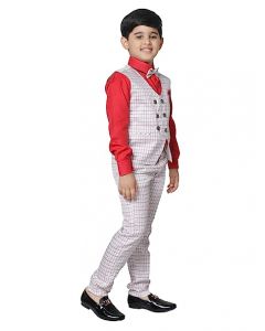 Boy's 3 Piece Suit Set Cotton Checked Pattern