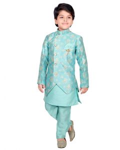 Ethnic Silk Blend Sherwani Kurta and Pyjama Set For Boys