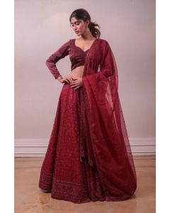 Designer Red Net Lehenga